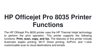 HP Officejet Pro 8035 Printer Setup And Troubleshooting