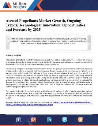 Aerosol Propellants Market Growth, Ongoing Trends, Technological Innovation, Opportunities and Forecast by 2025