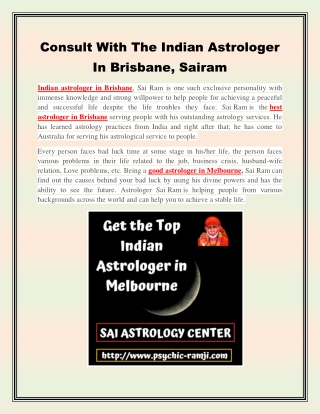 Consult With The Indian Astrologer In Brisbane, Sairam