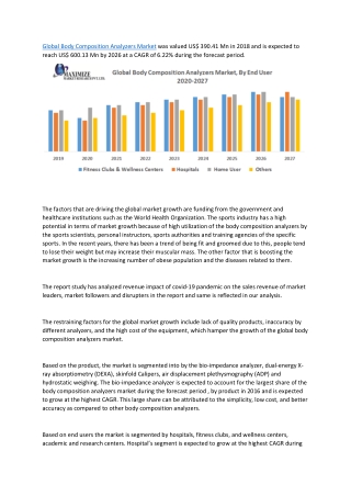 Global Body Composition Analyzers Market-Industry Analysis and Forecast (2019-2026) by Product, End User, and by Geograp