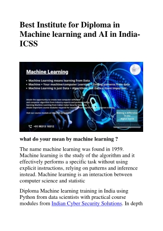 Best Institute for Diploma in Machine learning