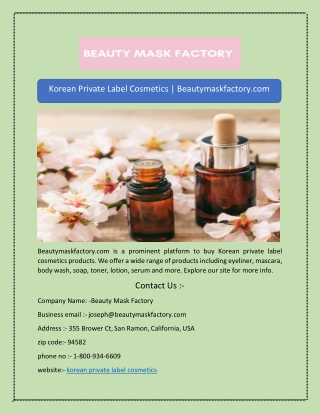 Korean Private Label Cosmetics | Beautymaskfactory.com