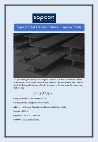 Bigesst Steel Traders In India | Sapcon Steels