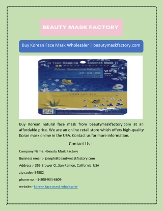 Buy Korean Face Mask Wholesaler | beautymaskfactory.com