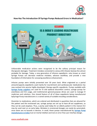 How Has The Introduction Of Syringe Pumps Reduced Errors In Medication?