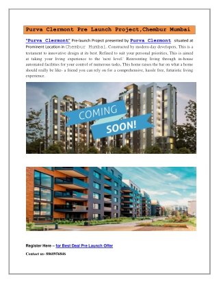 Purva Clermont Pre Launch Project  (8860956846 ) Chembur Mumbai