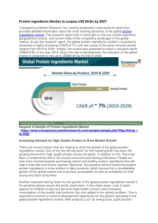 Protein Ingredients Market to surpass US$ 84 Bn by 2027