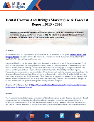 Dental Crowns And Bridges Market Insight Growth Analysis on Volume, Revenue and Forecast to 2015-2026