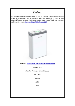 Bedroom Dehumidifier For Sale USA | Colzer