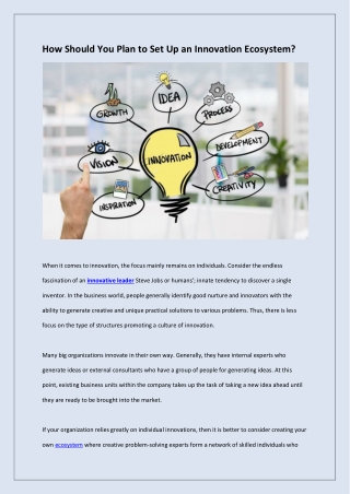 How Should You Plan to Set Up an Innovation Ecosystem?