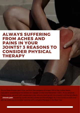 Always suffering from aches and pains in your joints? 3 Reasons to consider Physical Therapy