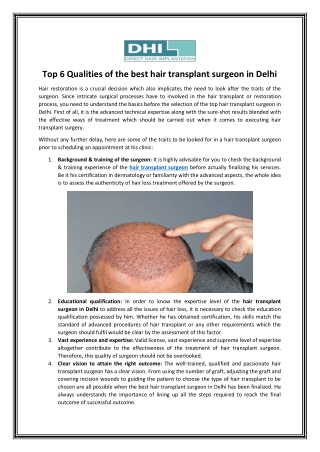 Top 6 Qualities of the best hair transplant surgeon in Delhi