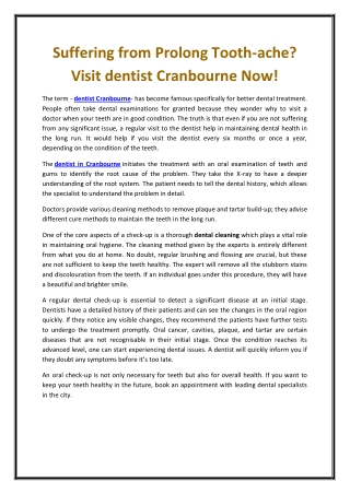 Suffering from Prolong Tooth-ache Visit dentist Cranbourne Now!