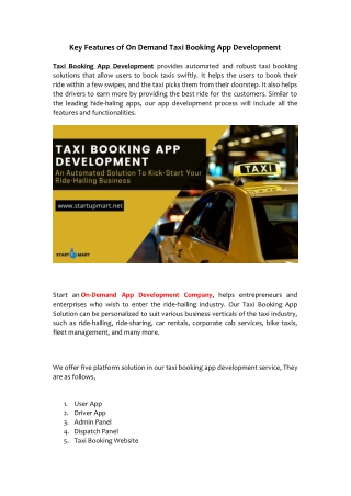 Key Features of On Demand Taxi Booking App Development