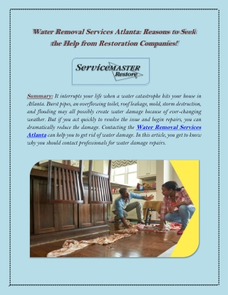 Water Removal Services Atlanta: Reasons to Seek the Help from Restoration Companies!