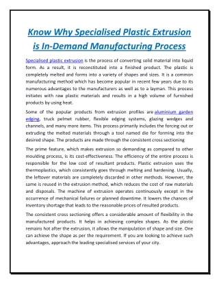 Know Why Specialised Plastic Extrusion is In-Demand Manufacturing Process