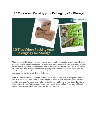 10 Tips When Packing your Belongings for Storage