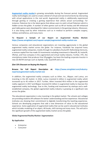 Augmented Reality Market  will experience a noticeable growth during the forecast period 2019-2025