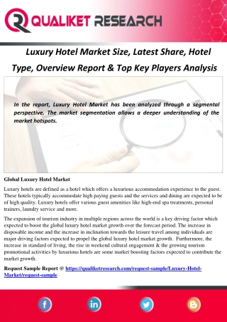 Luxury Hotel Market Size, Latest Share, Hotel  Type, Overview Report & Top Key Players Analysis