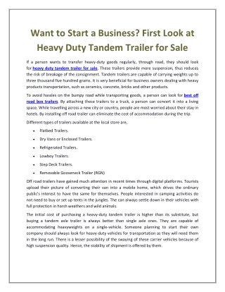 Want to Start a Business? First Look at Heavy Duty Tandem Trailer for Sale