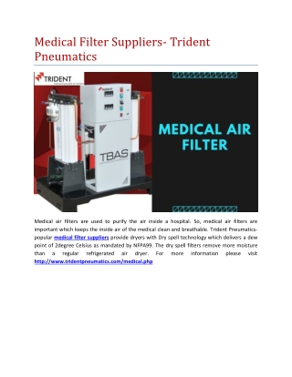 Medical Filter Suppliers- Trident Pneumatics