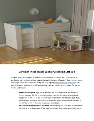 Consider These Things When Purchasing Loft Bed