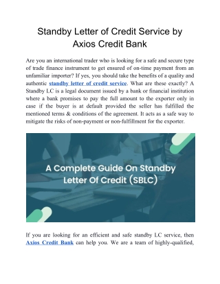 Standby Letter of Credit Service by Axios Credit Bank
