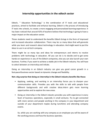 Internship opportunities in the edtech sector