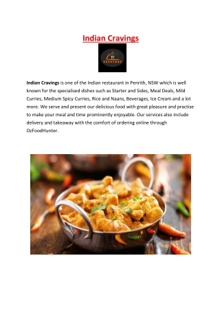 5% off - Indian Cravings Restaurant Menu Penrith, NSW