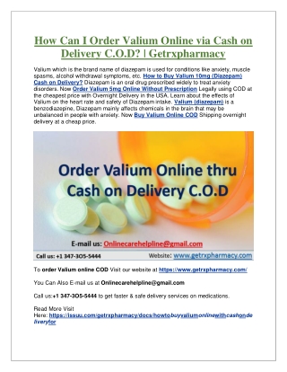 How Can I Order Valium Online via Cash on Delivery C.O.D? | Getrxpharmacy