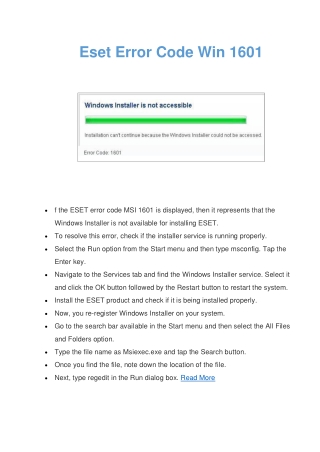 How To Fix Eset Error Code Win 1601? | Easy Steps