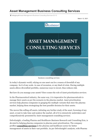 Asset Management Business Consulting Services