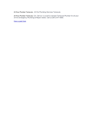 24 Hour Plumber Temecula - 24 Hrs Plumbing Services Temecula