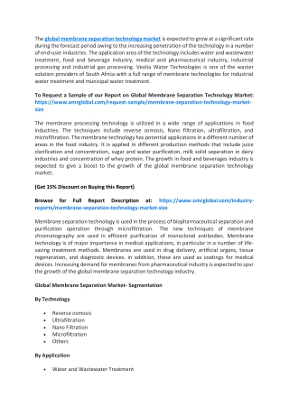 Global Membrane Separation Technology Market  Trends, Size, Competitive Analysis and Forecast - 2019-2025