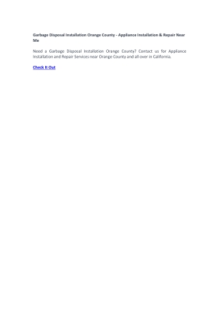 Garbage Disposal Installation Orange County - Appliance Installation & Repair Near Me