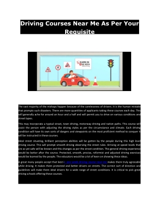 Driving Courses Near Me As Per Your Requisite