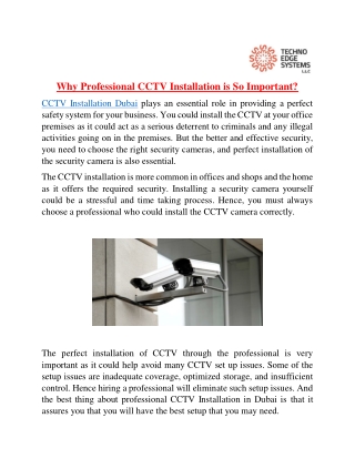 Why Professional CCTV Installation is So Important?