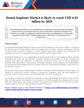 Dental Implants Market is likely to reach USD 6.81 billion by 2025