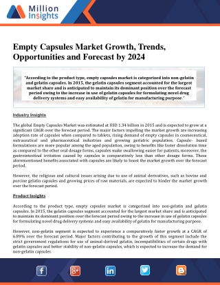 Empty Capsules Market Growth, Trends, Opportunities and Forecast by 2024