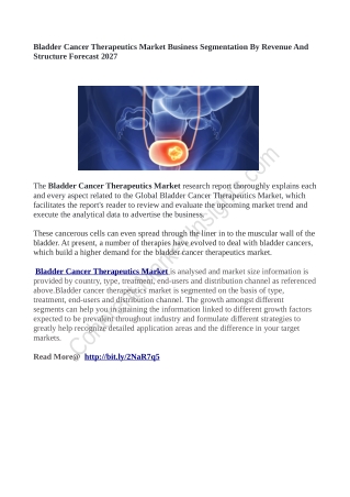 Bladder Cancer Therapeutics Market Business Segmentation By Revenue And Structure Forecast 2027