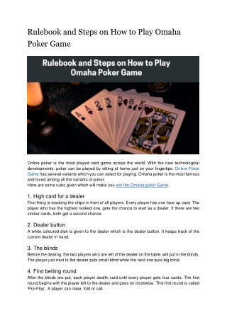 Rulebook and steps on how to play Omaha Poker Game