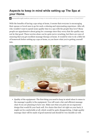 Aspects to keep in mind while setting up the Spa at your home.