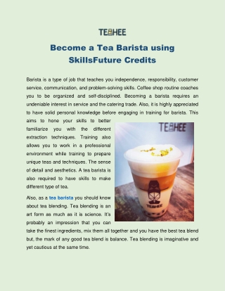 Become a Tea Barista using SkillsFuture Credits