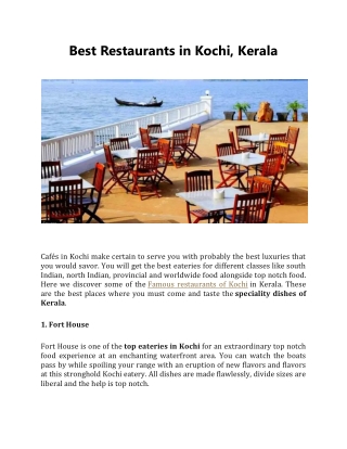 Best Restaurants in Kochi, Kerala