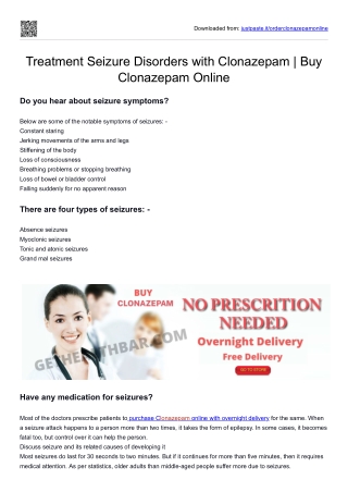 Treatment Seizure Disorders with Clonazepam | Buy Clonazepam Online