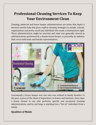 Professional Cleaning Services To Keep Your Environment Clean