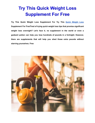 Try This Quick Weight Loss Supplement For Free