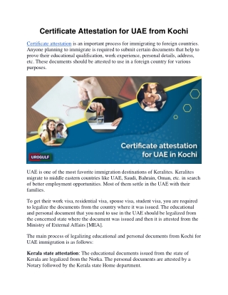 Certificate Attestation for UAE from Kochi