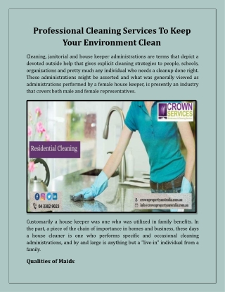 Professional Cleaning Services To Keep Your Environment Clean