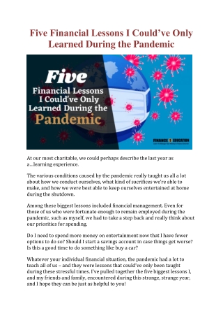 Five Financial Lessons I Could’ve Only Learned During the Pandemic